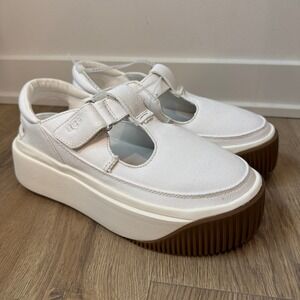 UGG Women's EZ-Duzzit T-Strap Platform Flats Mary Janes White Canvas 8M NEW